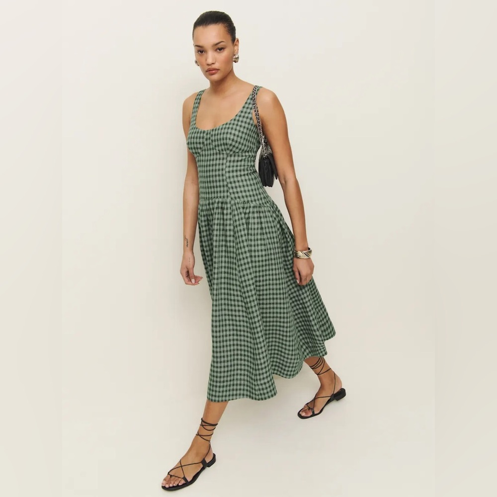 Reformation Roslyn Linen Dress in Cactus. Brand new without tags, never worn. - Picture 6 of 16